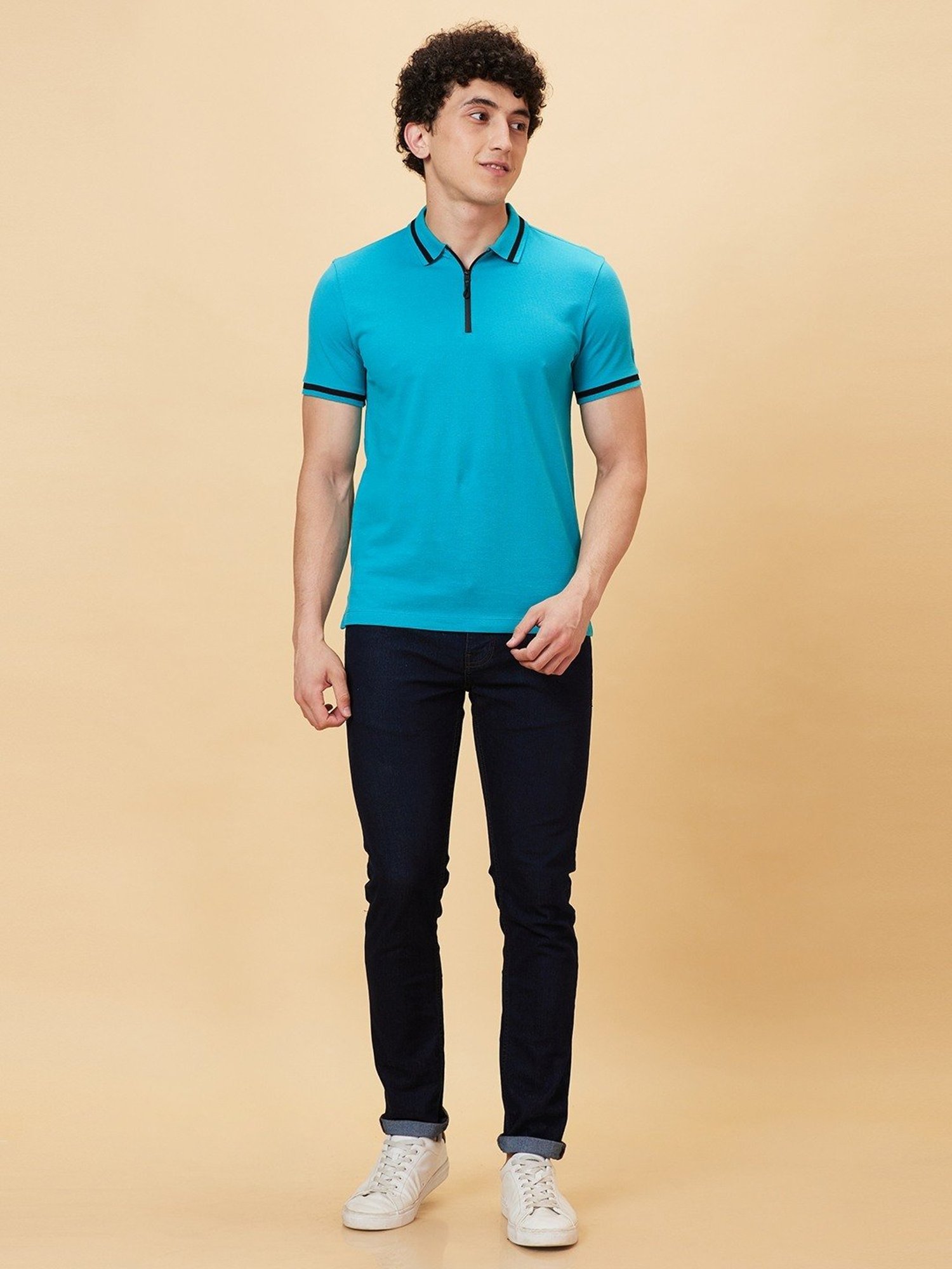 Being Human Blue Regular Fit Polo T-Shirt
