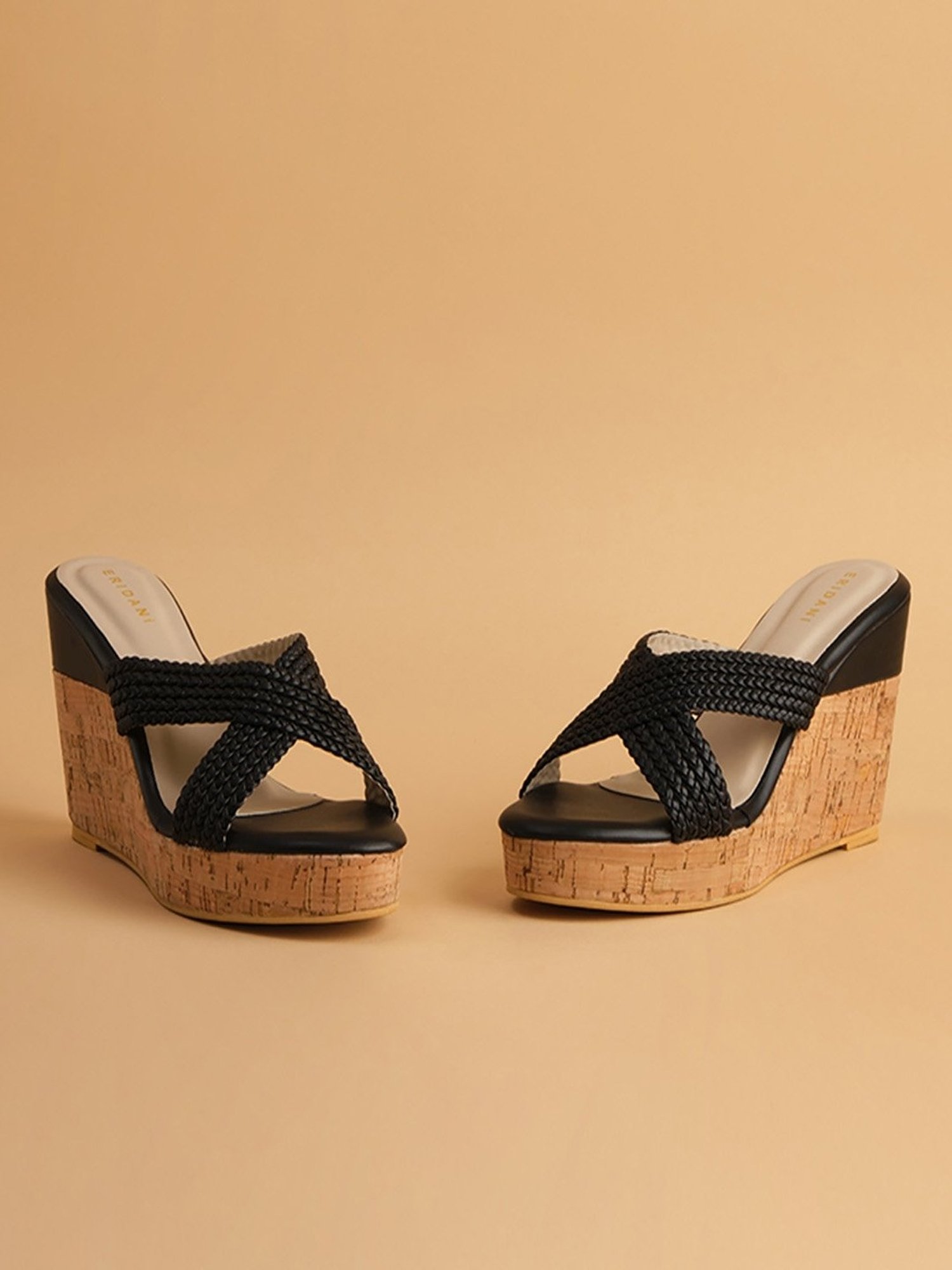 Eridani Women's Malia Black Cross Strap Wedges