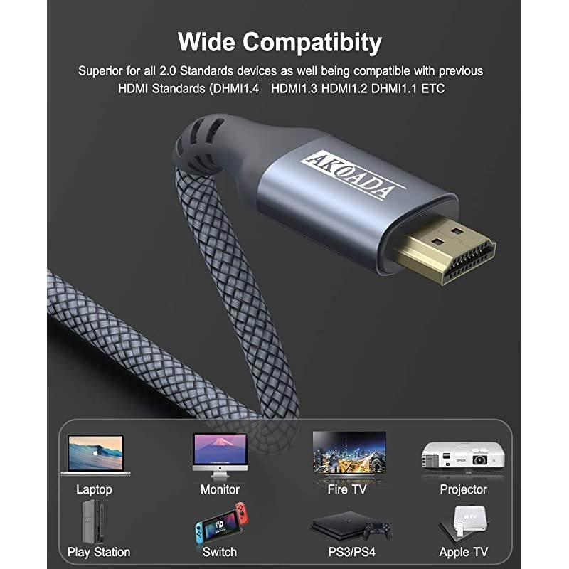4K HDMI Cable 6.6FT, High Speed 18Gbps Hdmi 2.0 Ethernet-30AWG Nylon Braided Cable 4K 60Hz HDR Video HDCP2.2 3D 2160P 1080P ARC Compatible with UHD TV,PS4 / 3,X-Box, Monitor 4K Fire Netflix etc