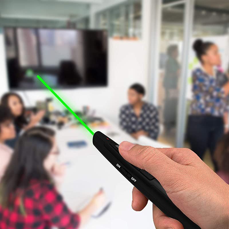 Wireless Presenter  Presentation Clicker with Green Laser Pointer for Presentations 100 ft RF 24GHz PowerPoint Clicker Remote for PowerPoint Presentations and Google Slides with Case Black