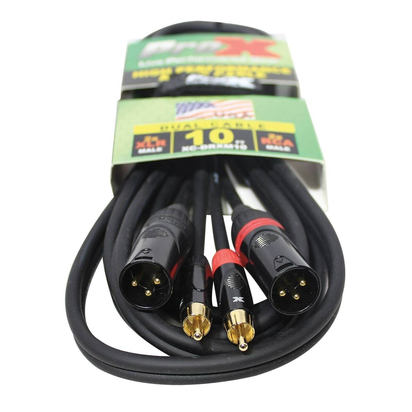 10 Foot Dual XLR Male to Dual RCA Male Patch Cable 2 XLRM to 2-RCA Audio Cord