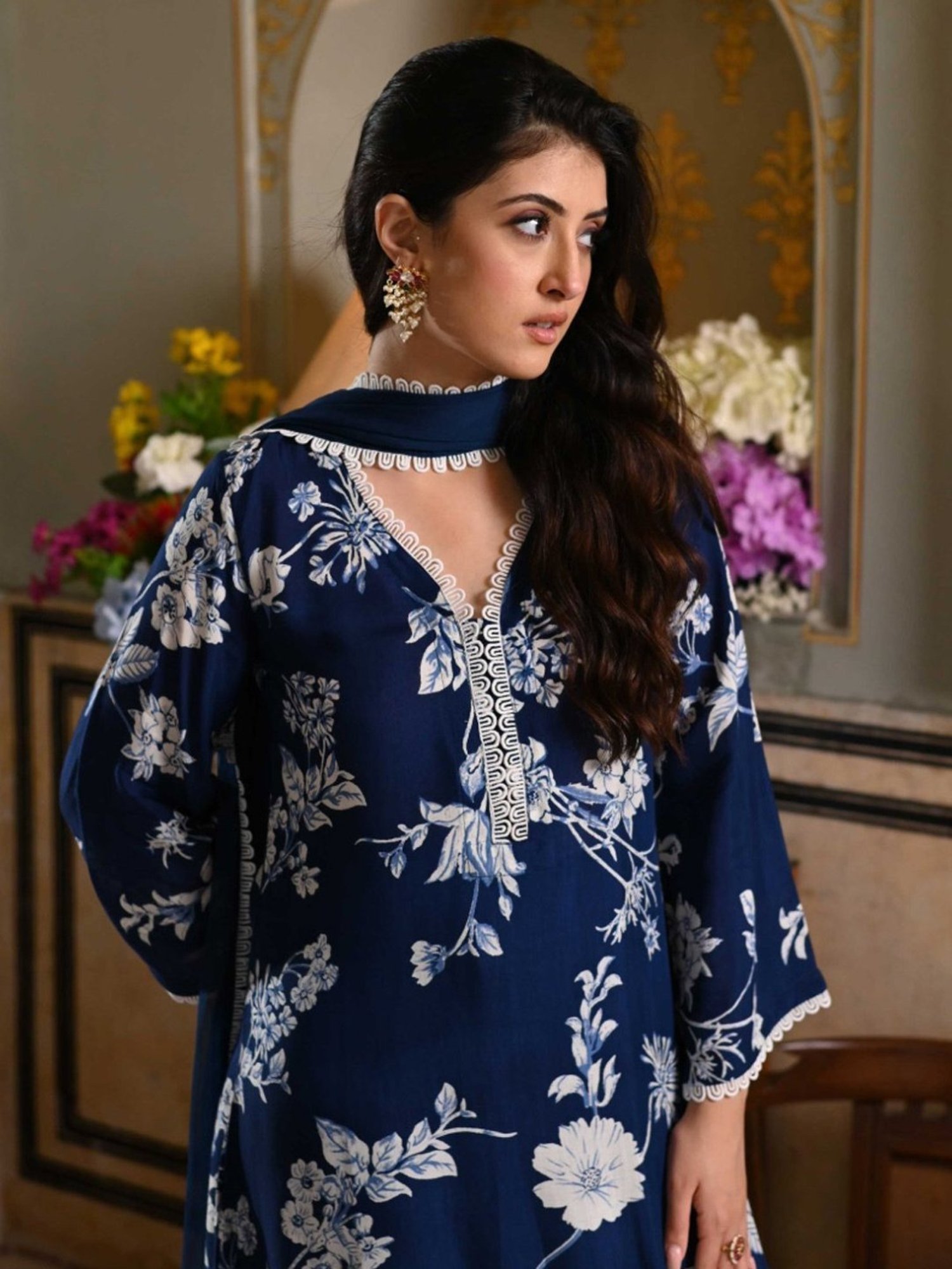 Mahee Jaipur Blue Chiffli Muslin kurta with Pant and Dupatta