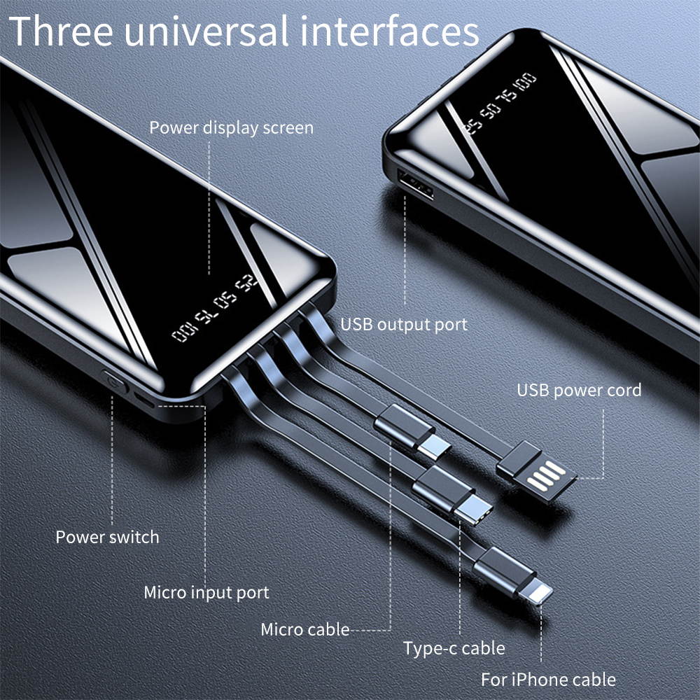 20000mAh Power Bank With 4 Self-Contained Cables for Fast Charging of Mobile Phone - Powerbank