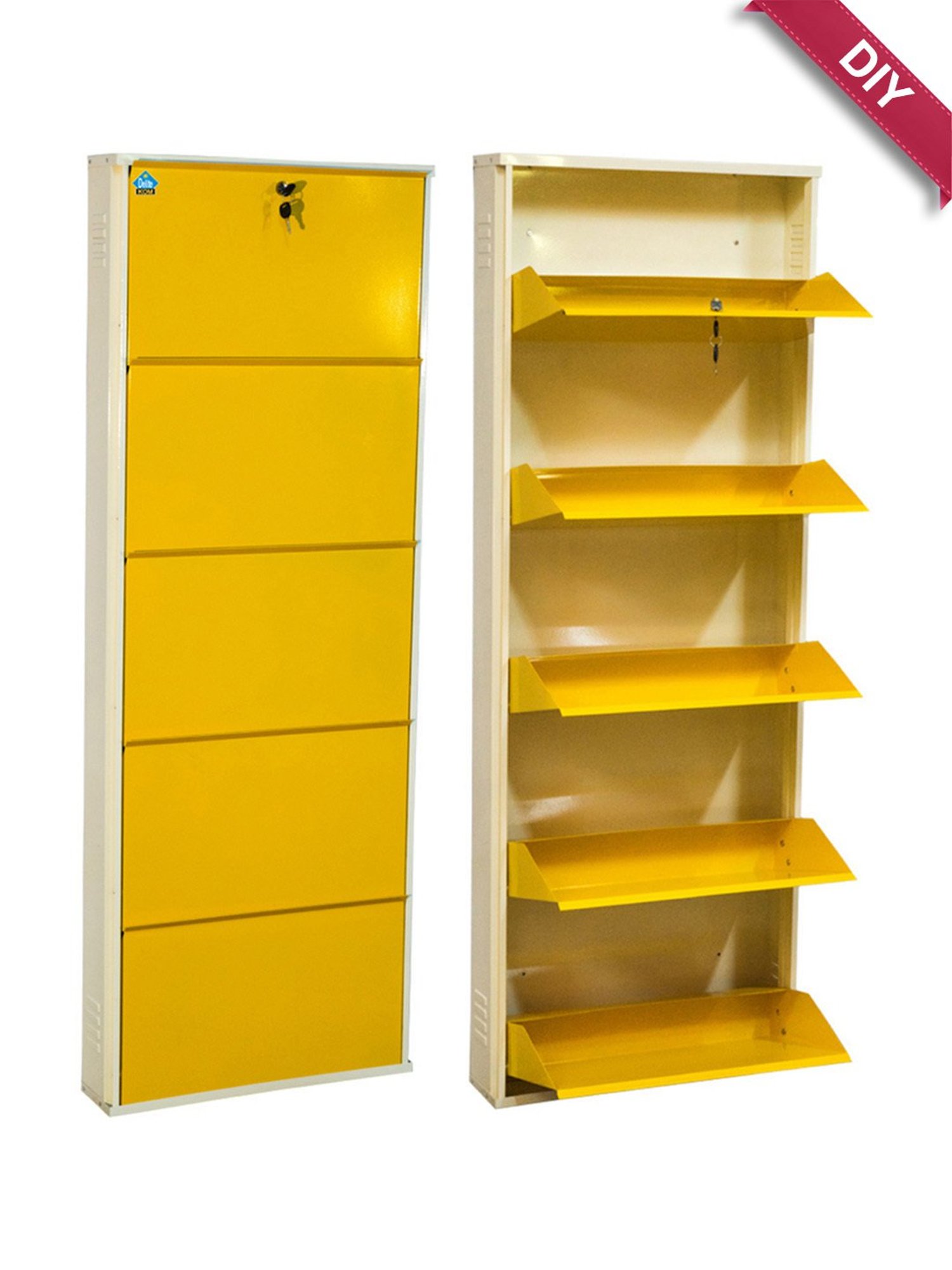 Delite Kom Metal Shoe Rack - 24" 5 Shelf, Ivory Yellow, PowderCoat, Wall Mount, DIY