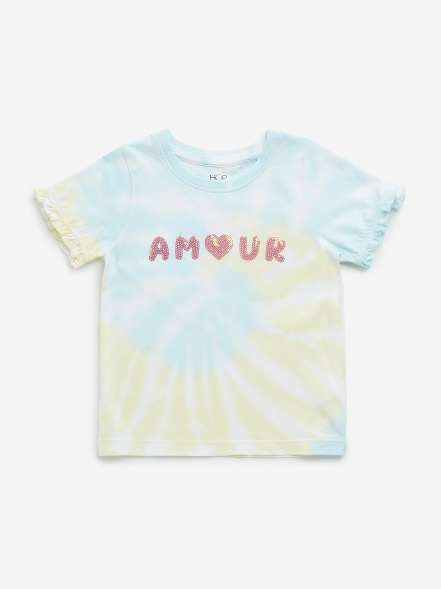 HOP Kids by Westside Yellow & Mint Tie-Dye Embellished Cotton T-Shirt