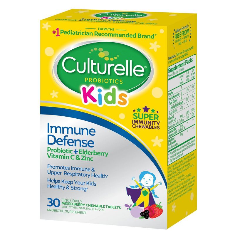 Culturelle Kids Daily Immune Defense Probiotic + Elderberry, Vitamin C and Zinc Chewable for Oral Health - 30ct