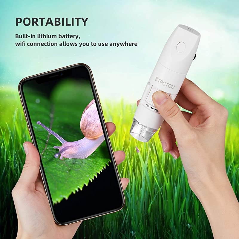 Wireless Digital Microscope USB 50X-1000X 1080P Handheld Portable Mini WiFi Microscope Camera with 8 LED Lights for iPhone/iPad/Mac/Android Phone/Tablet/PC-White
