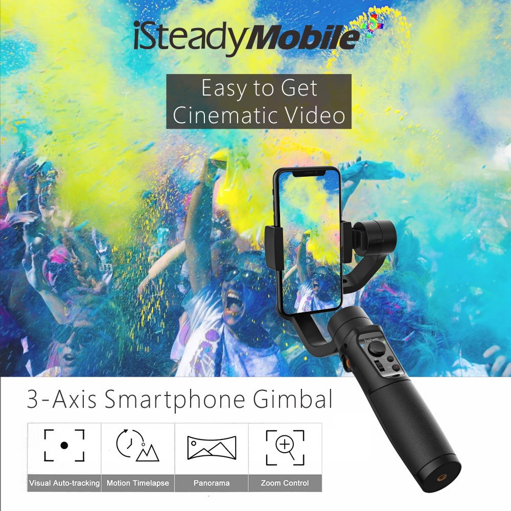 Hohem iSteady Mobile+ 3-Axis Handhele Stabilizing Gimbal Support Visual Auto-tracking Motion Timelapse Panoramic Photography Zoom Control for iPhone Samsung Huawei 58-89mm Width Smartphone Max.