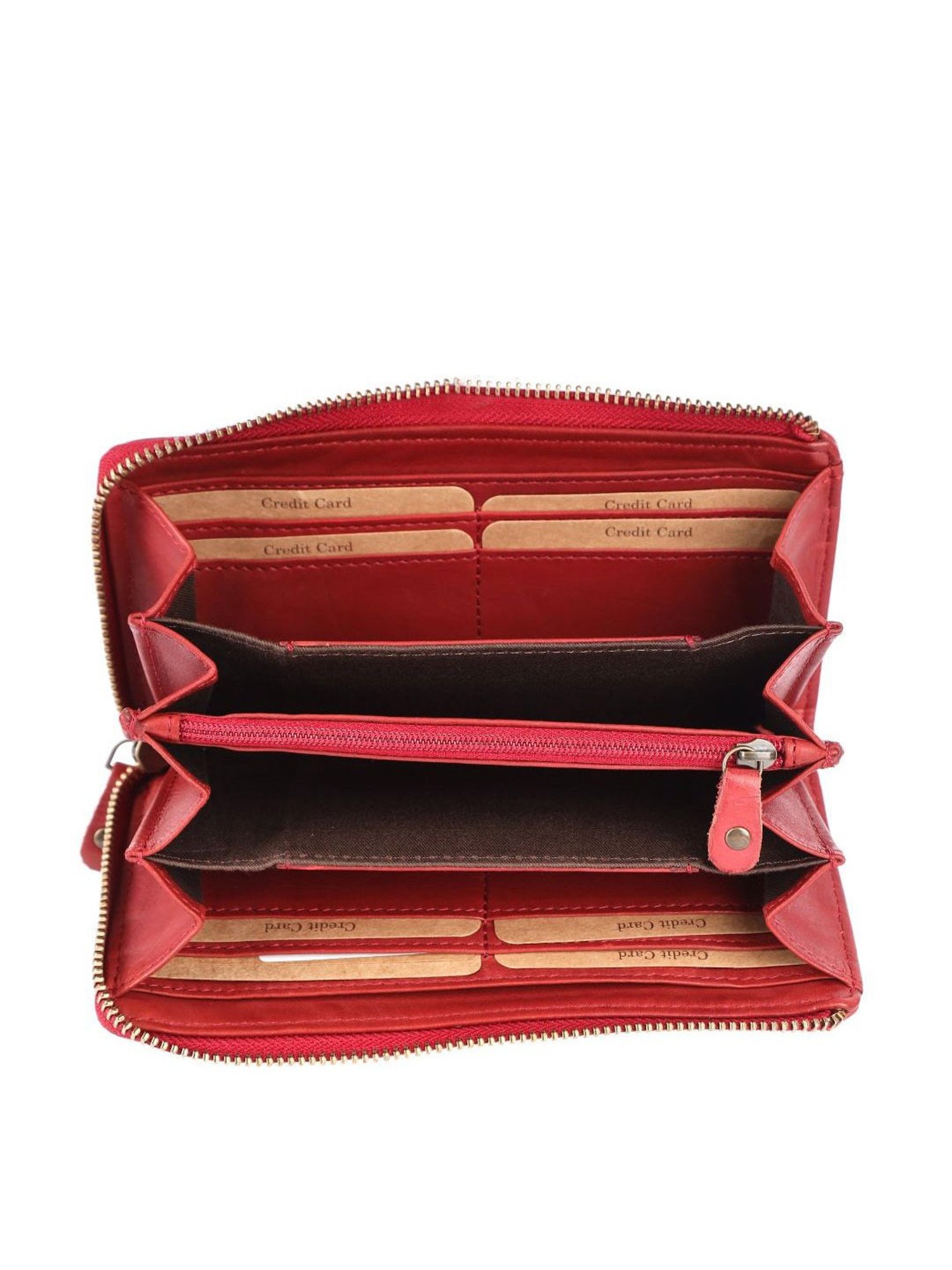 KOMPANERO Mirage Red Leather Textured Zip Around Wallet