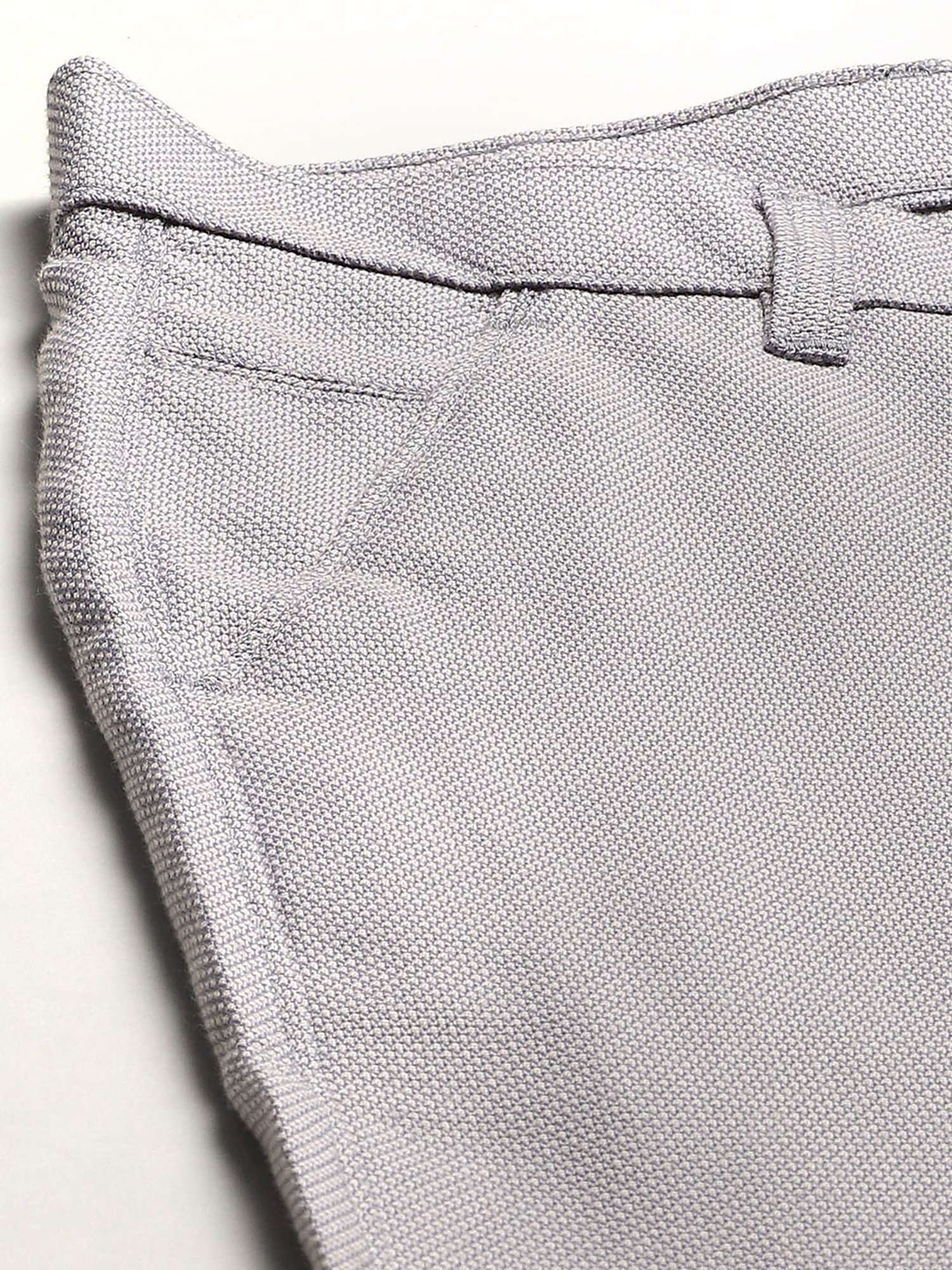 Sojanya Grey Cotton Regular Slim Fit Self Pattern Flat Front Trousers