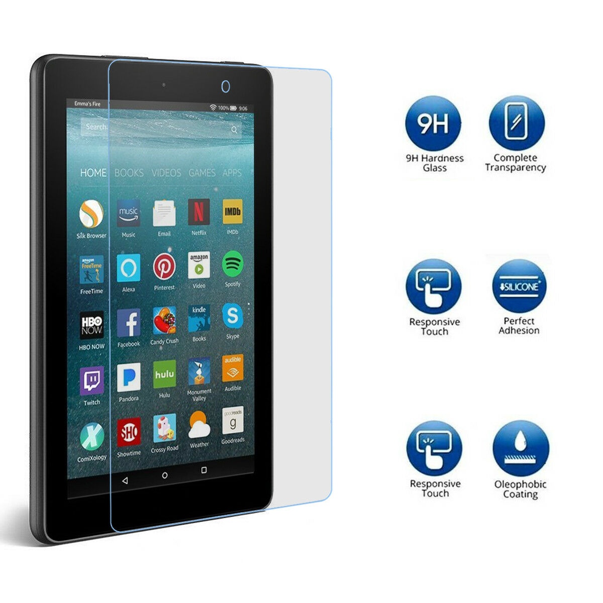 Premium Tempered Glass Screen Protector for Amazon Fire 7"7th/8th Gen 2017/2019