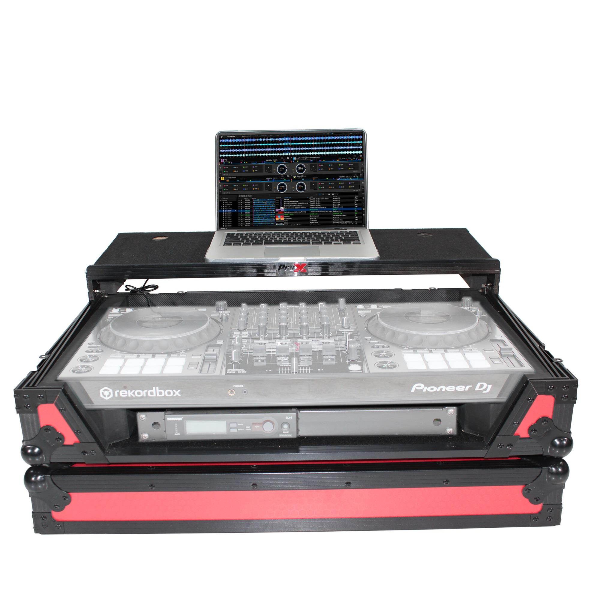 Digital Controller Flight Case W/Laptop Shelf & Wheels for Pioneer DDJ1000  (Black on Red)
