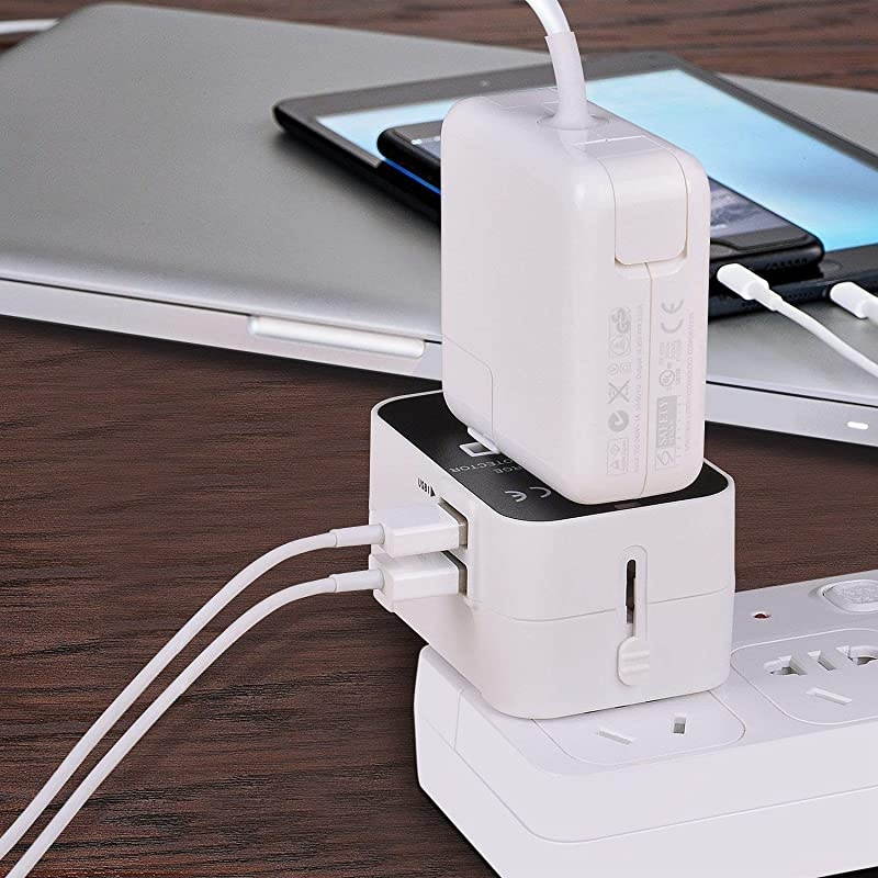 Adapter Worldwide All in One Universal Power Adapter AC Plug International Wall Charger with Dual USB Charging Ports for US EU UK AUS Europe Cell Phone White