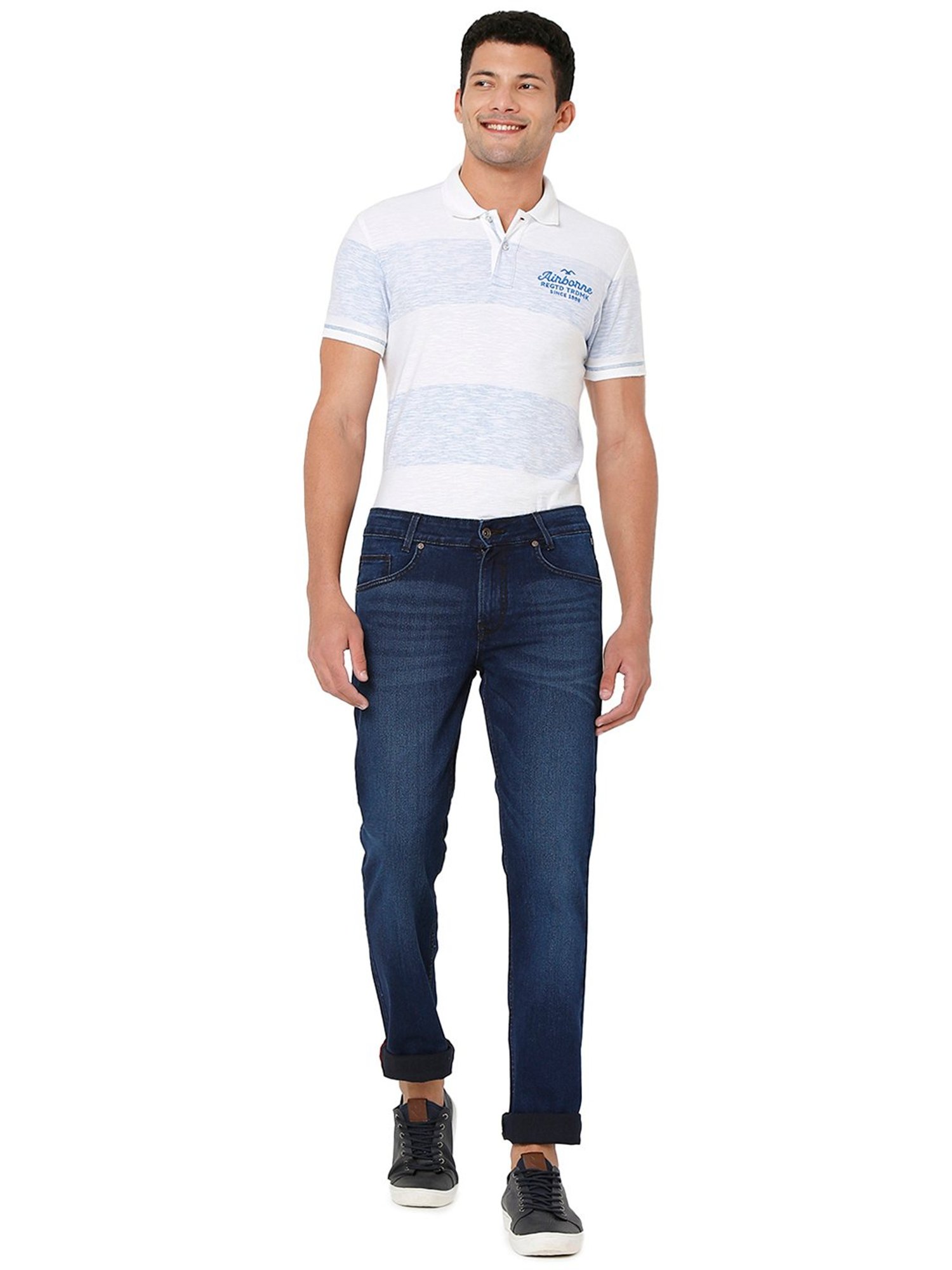 Mufti Dark Blue Super Slim Fit Lightly Washed Jeans