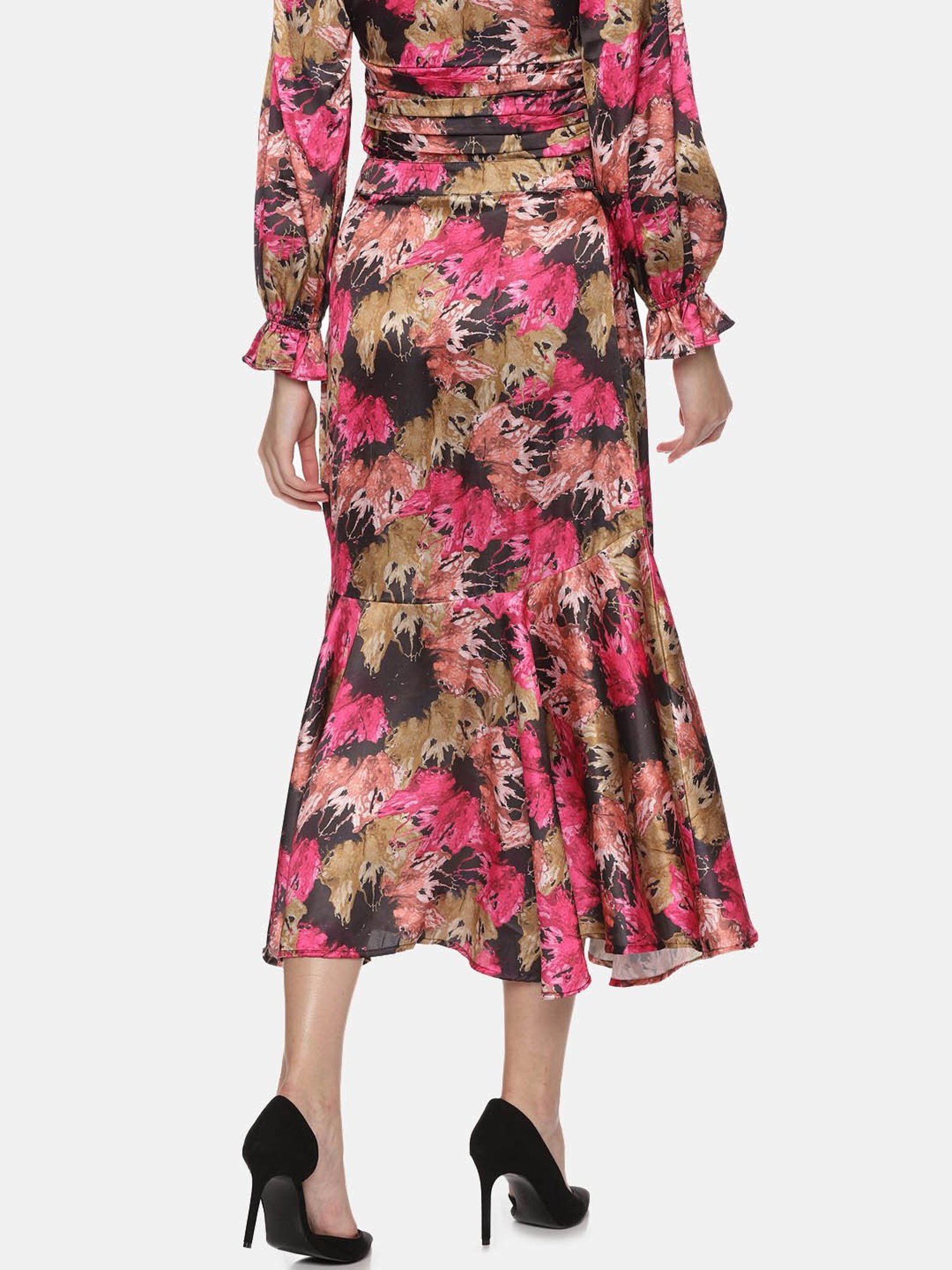 ISU Multicolor Abstract Print A Line Midi Skirt