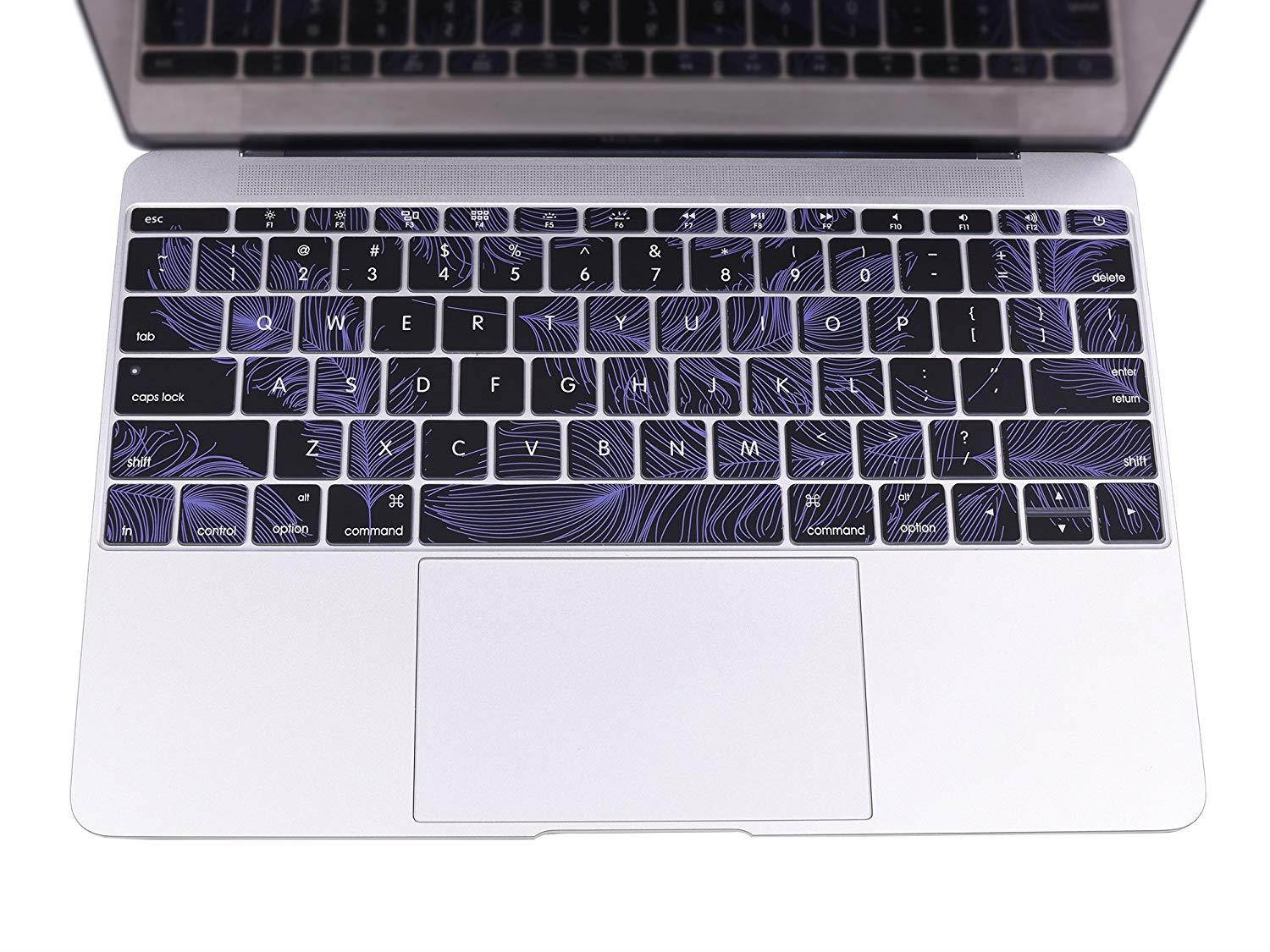 Case Star Feather Series Silicone Keyboard Cover Skin for Apple Macbook 12 Inch Retina Display A1534 (Purple Feather/Black Color)