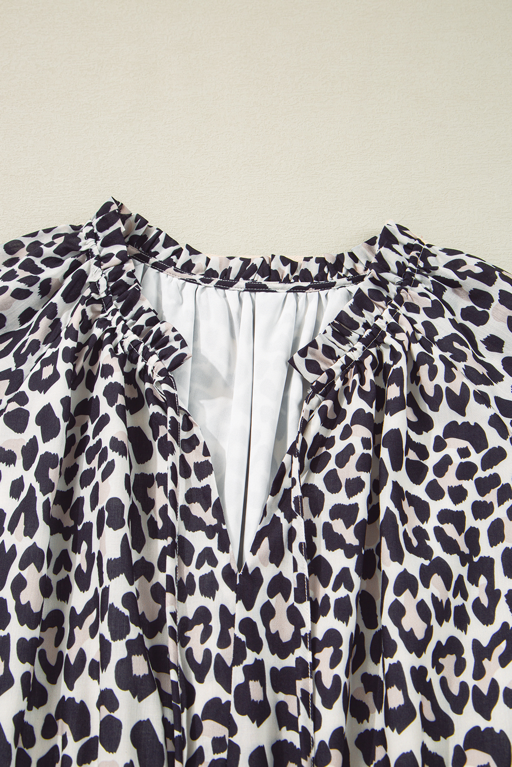 Black Leopard Patchwork Split Neck Ruffle Plus Size Dress