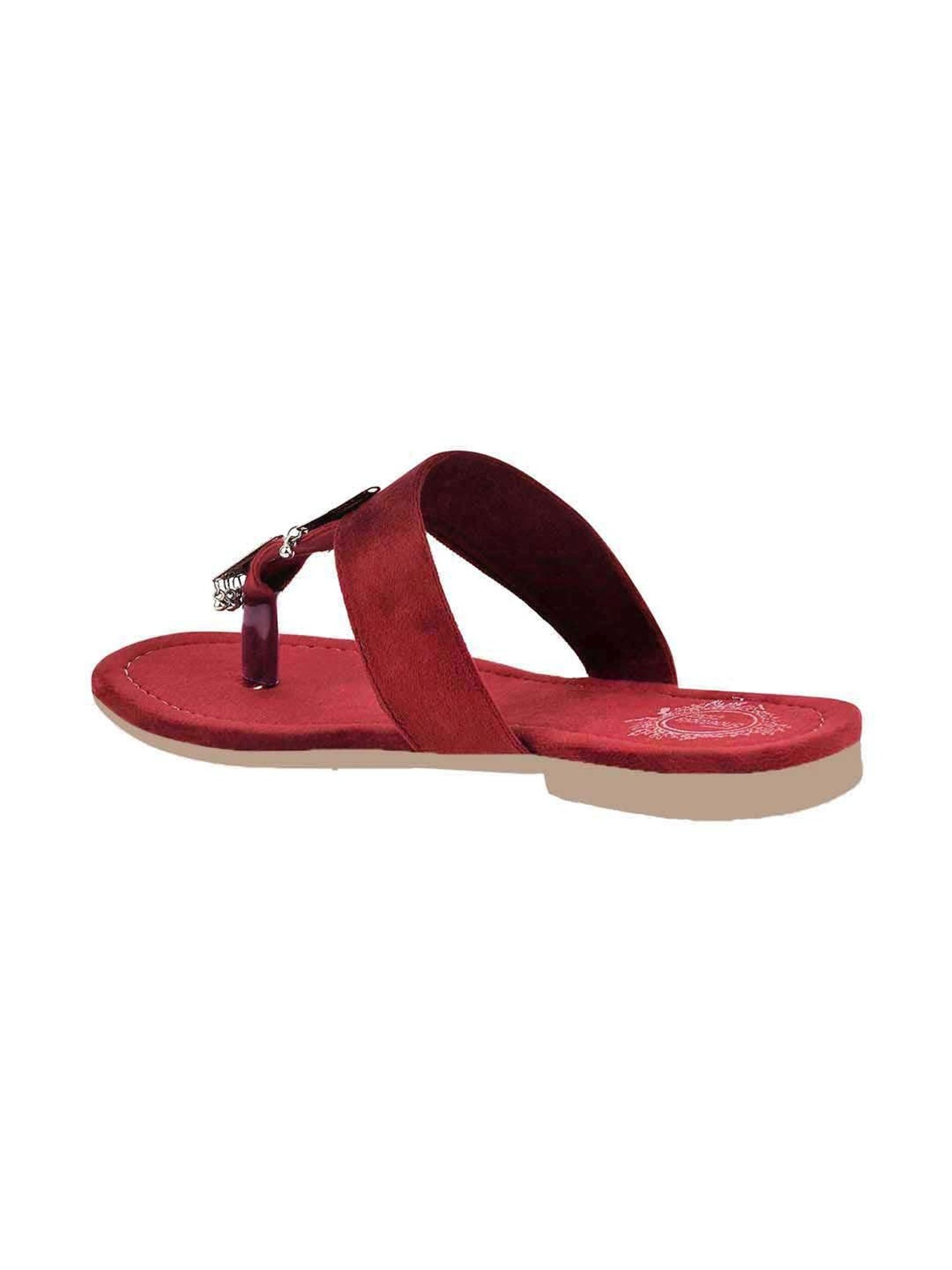 Shoetopia Kids Maroon T-Strap Sandals