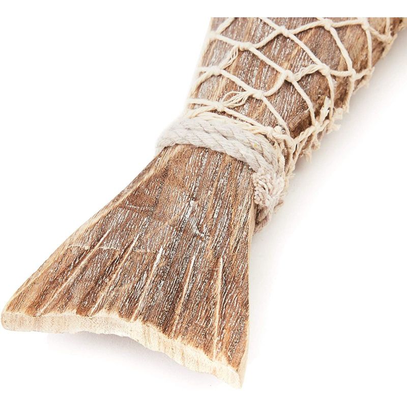 Juvale 2 Rustic Wooden Fish Ornament Wall Decor with Rope for Hanging (12.5 x 3 In)
