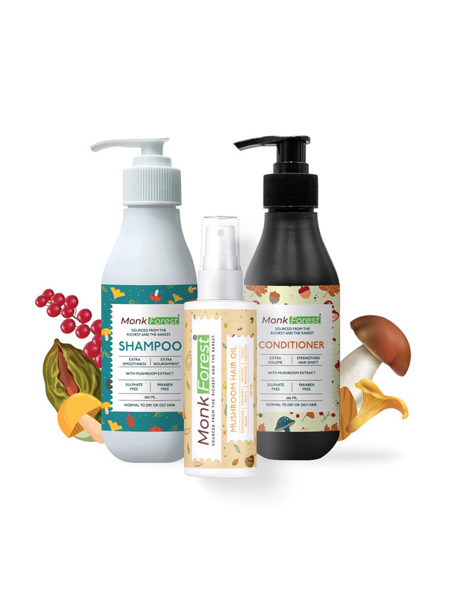 Monk Forest Mushroom Hair Shampoo, & Conditioner & Hair Oil with Cooling Effect