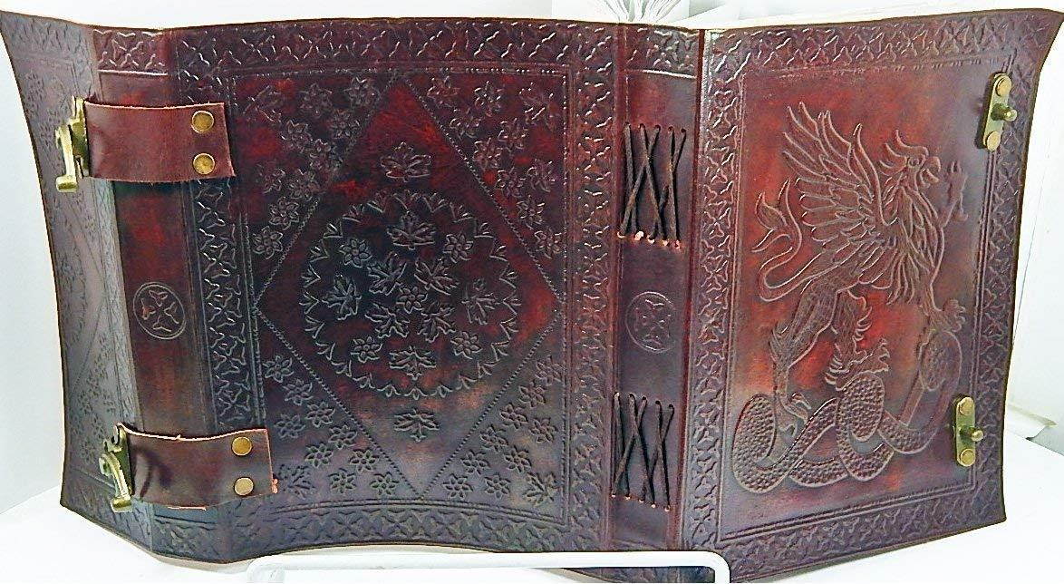 Handmade Large 8" Embossed Leather Journal Celtic two latches blue stone blank personal Diary notebook refillable journal gift (design 3)