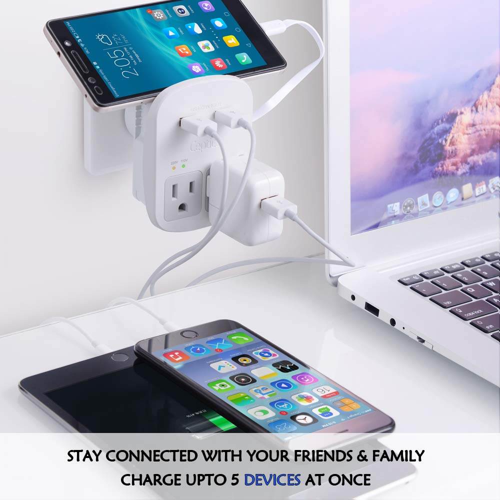 Ceptics World Travel Adapter Kit  - Dual USB + 2 US Outlets, Surge Protection, Plugs for Europe, UK, China, Australia, Japan - Perfect for Laptop, Cell Phones, Cameras - Safe ETL Tested (WPS-2B+)