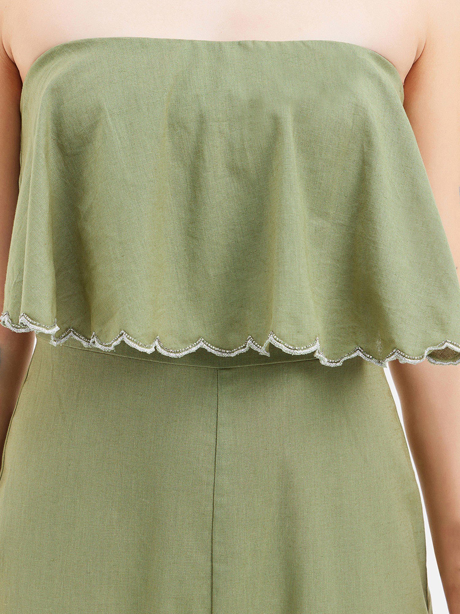 Kazo Olive Linen Maxi Jumpsuit