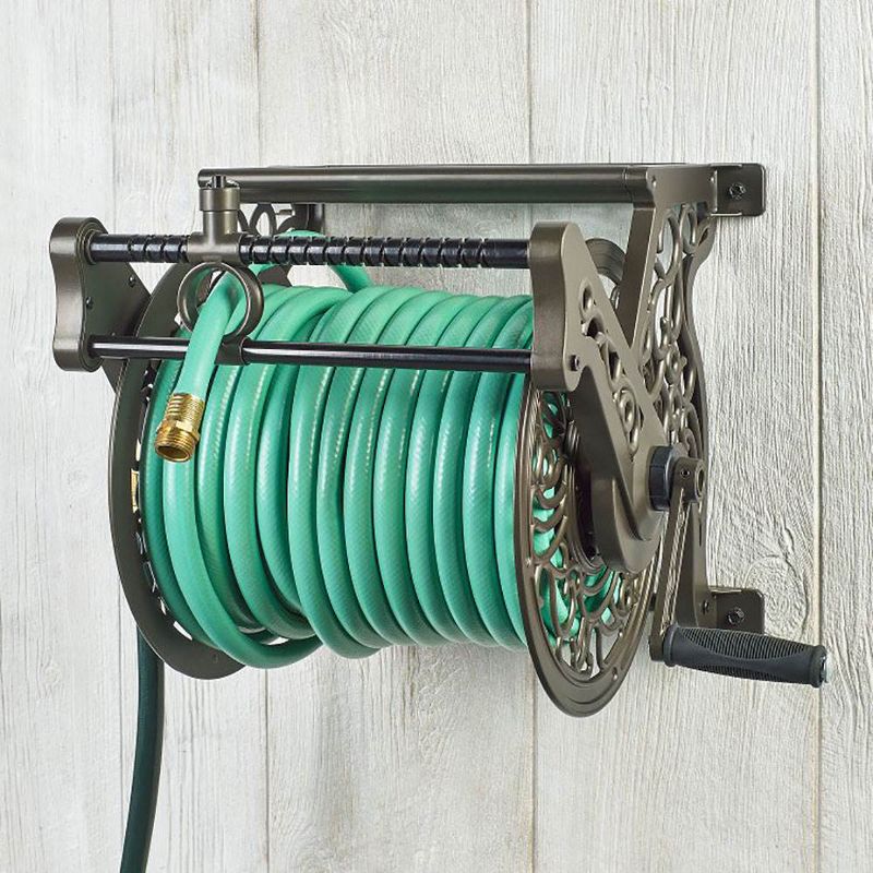 Liberty Garden LBG-707 Wall Mounted Heavy Gauge Aluminum Hanging Hose Reel for 5/8" with Guide for Backyard, Garden, or Home, Bronze