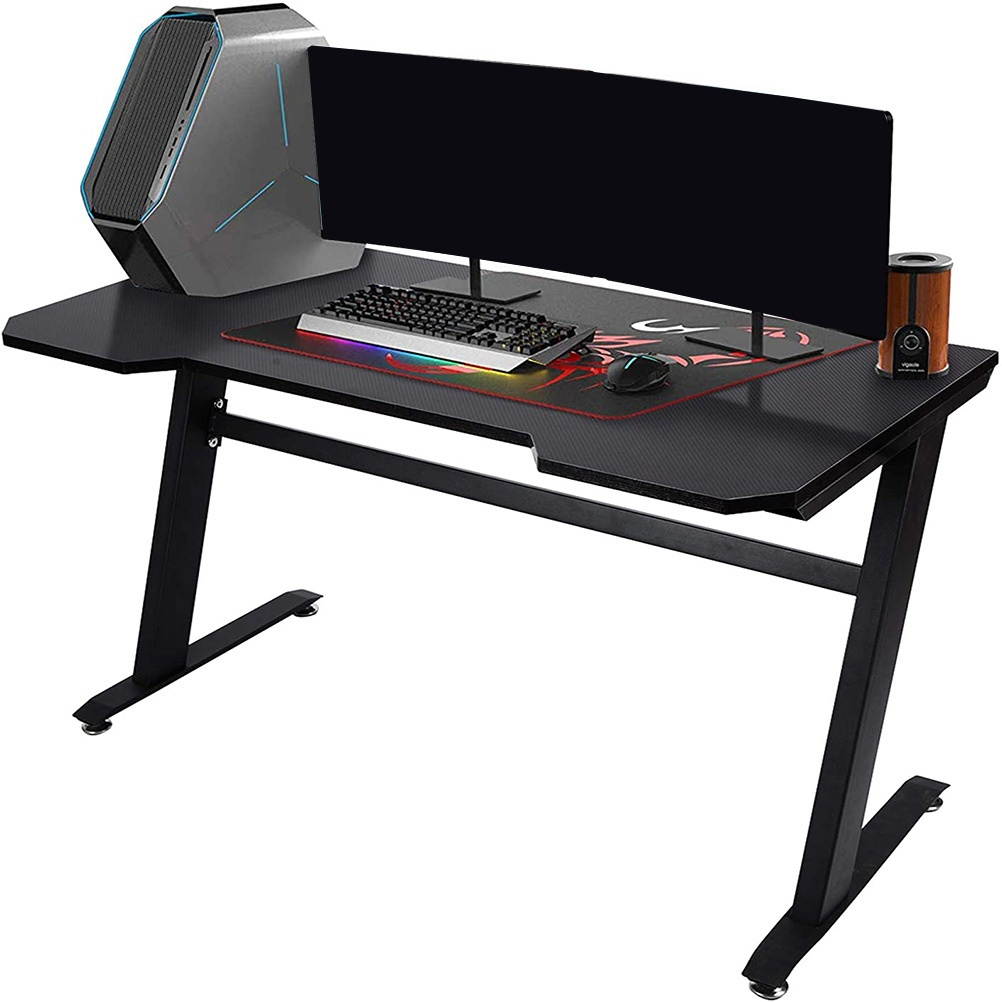 HOMEMAXS 47" Gaming Desk  D Office Computer Table Gamer Workstation with 2 Cable Management Holes Black