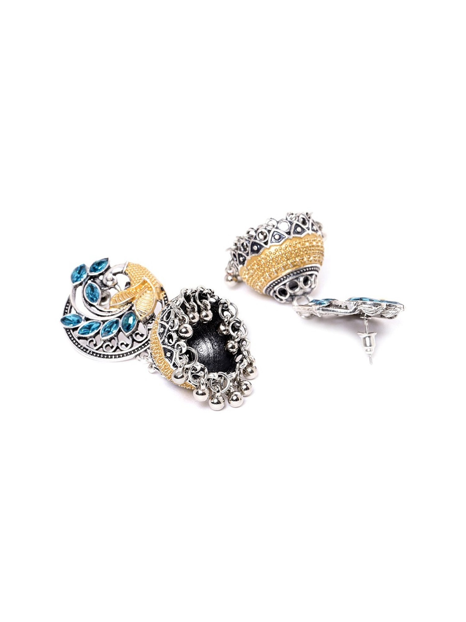 YouBella Silver Blue & Yellow Jhumki Earrings for Women