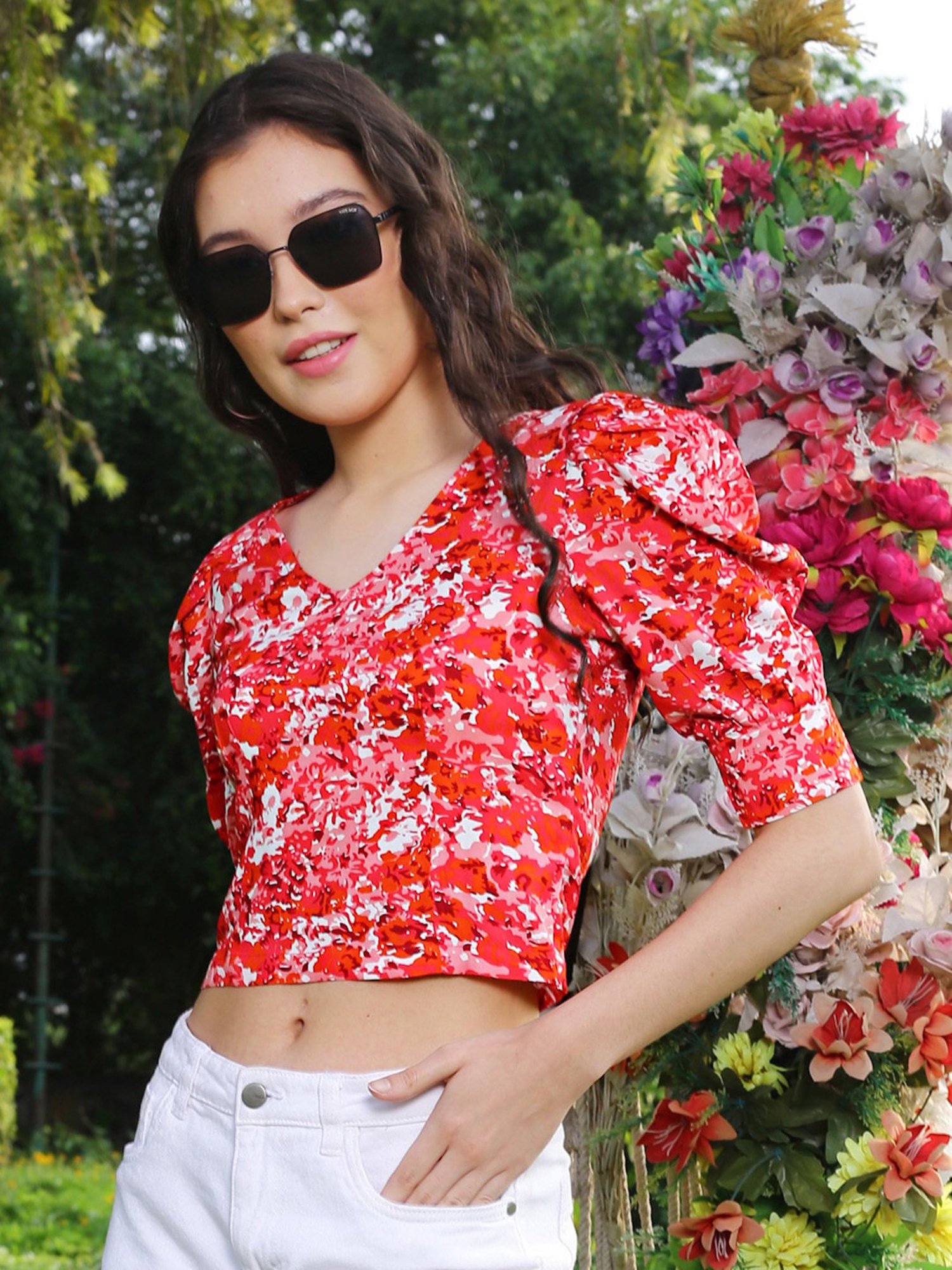 Sera Pink Printed Crop Top