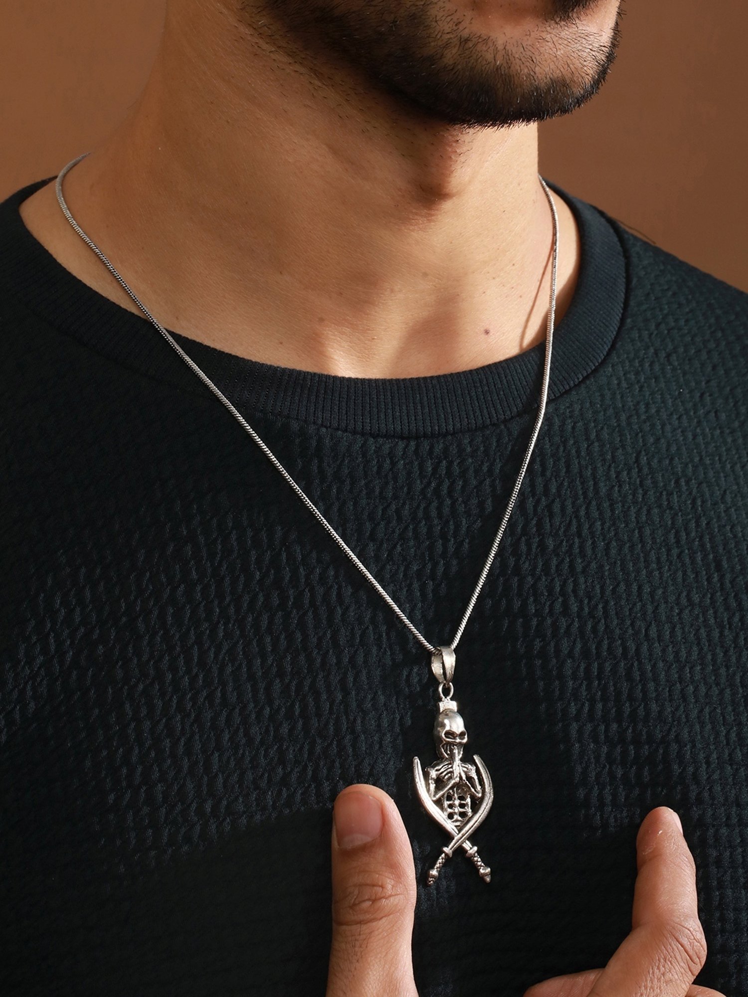 Bold by Priyaasi Sworded Skeleton Black Casual Pendant With Chain for Men