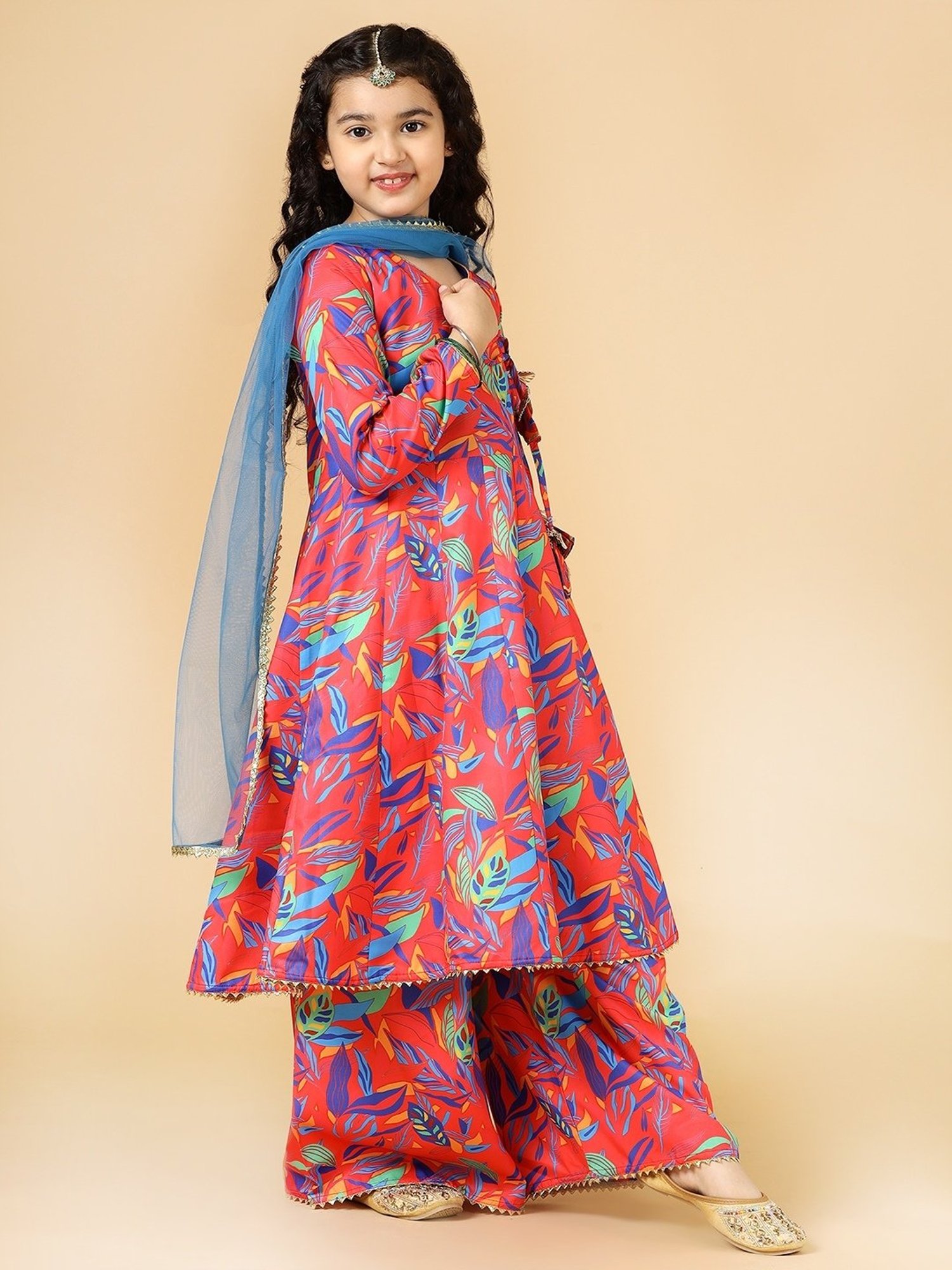 A.T.U.N. Kids Red Printed Kurta Set