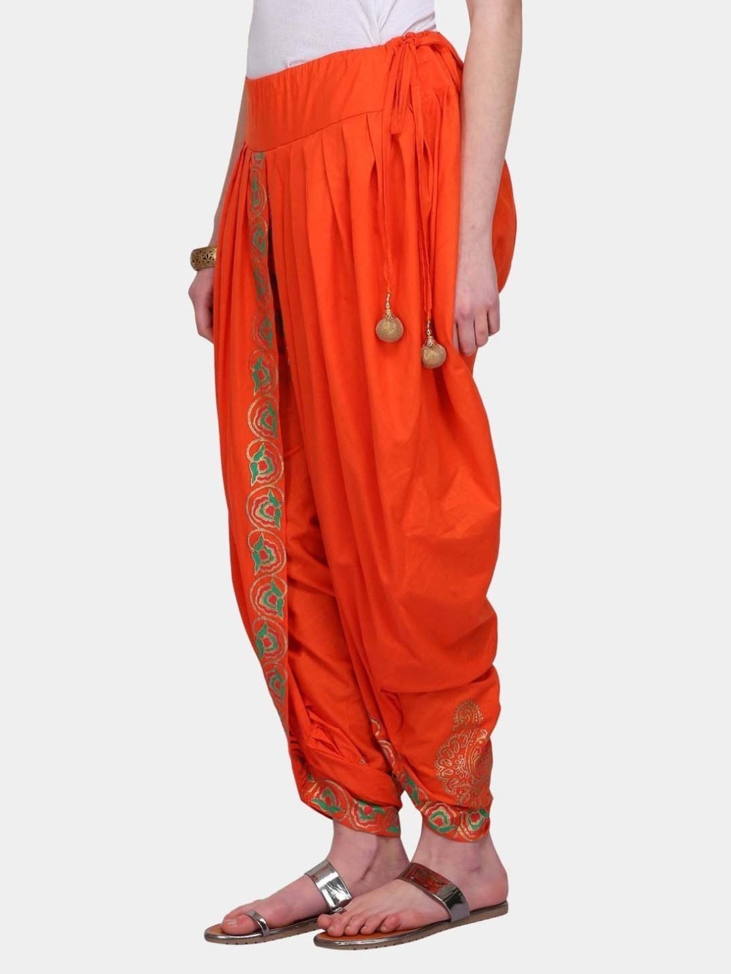Kaanchie Nanggia Orange Cotton Pleated Dhoti Pants