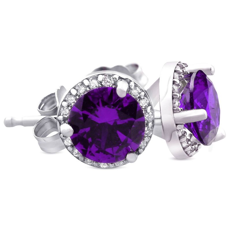 Pompeii3 5/8ct Amethyst & Diamond Halo Studs 10K White Gold