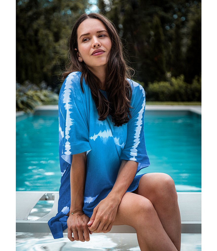 M Made In Italy V-Neck Short Sleeve Knit Tie-Dye Tunic