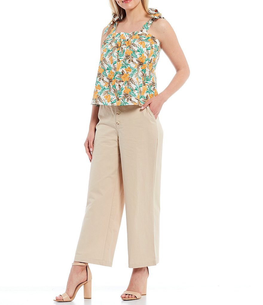 Skies Are Blue Floral Print Tie Shoulder Top