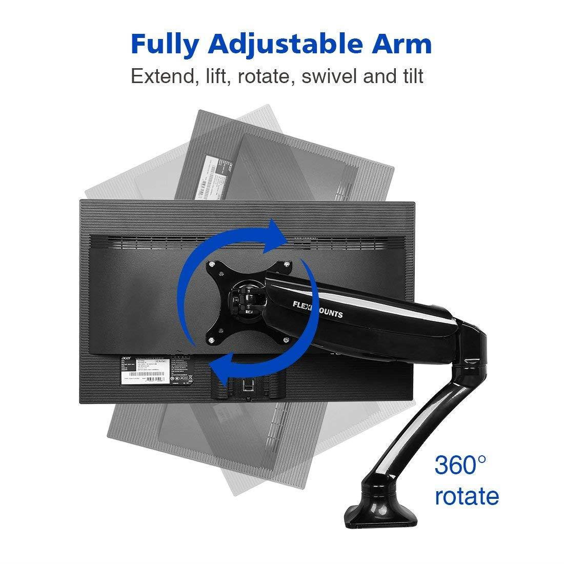 FLEXIMOUNTS Desk Monitor Mount,Full Motion Single LCD Arm for 10"-27" Flat Screen