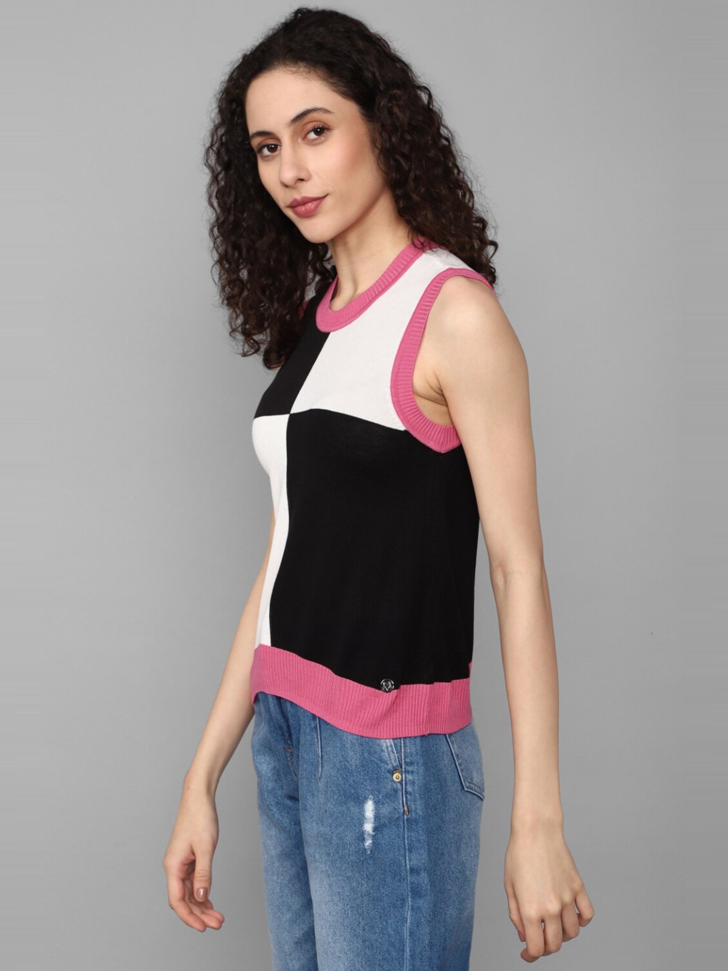 Allen Solly Black & White Color-Block Top