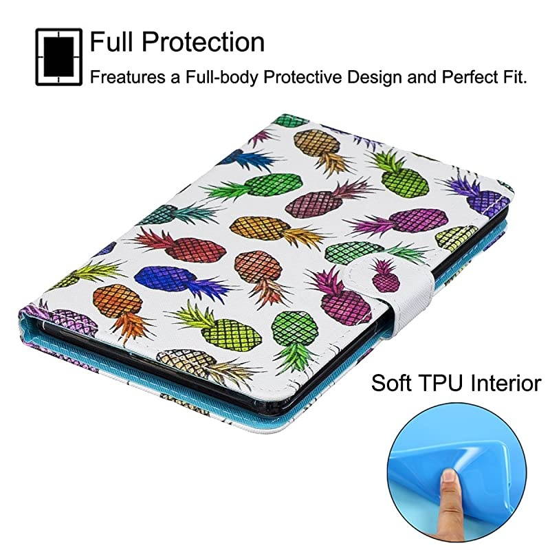 Case for  Kindle Fire 7 (5th Generation, 2015 Release) - Synthetic Leather Magnetic Closure Stand Cover with Card Slots for 2015 Fire 7" Display ONLY, Pineapple