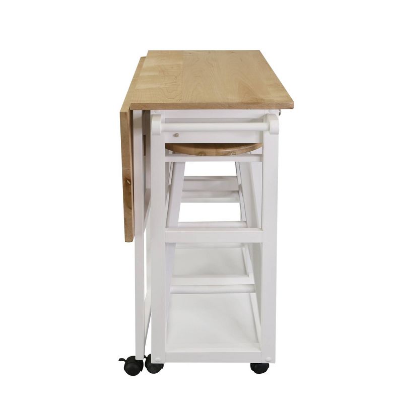 Square American Maple Drop Leaf Table Top Breakfast Cart Natural/White - Flora Home