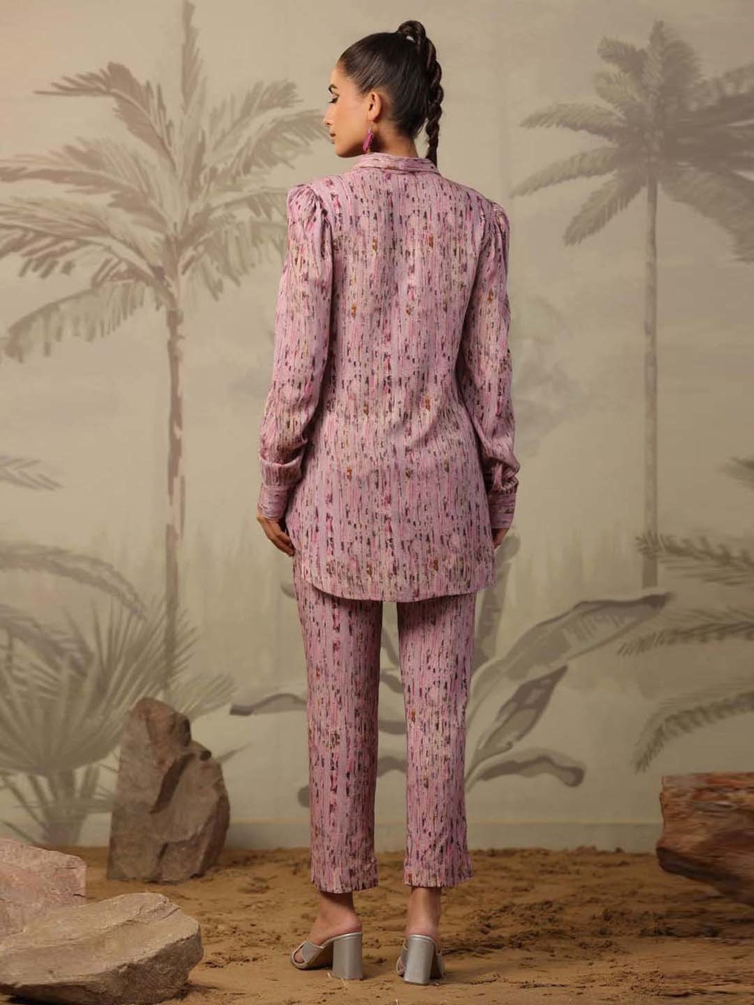 SCAKHI Purple Printed Tunic Pant Set