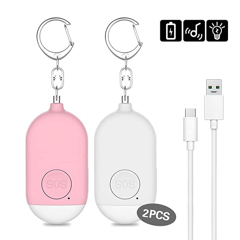 Personal Alarm Safe Sound - 130dB USB Rechargeable Emergency Self Defense Keychain Siren Security Alarms Safety Devices for Women Kids Elderly with SOS Alert Panic Button LED Flashlight