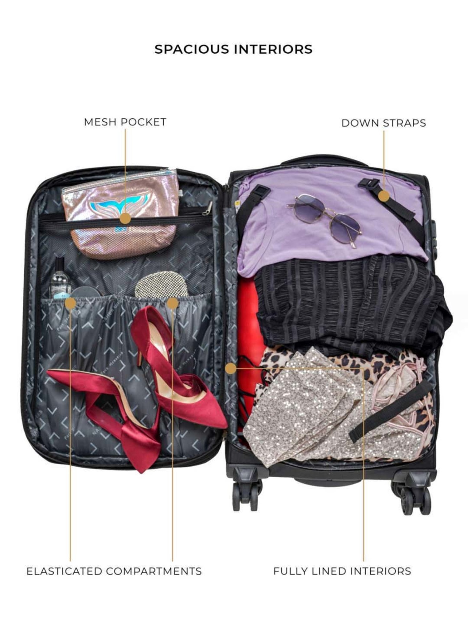 Nasher Miles Berlin Expander Soft-Sided Polyester  Set of 2 Black Trolley Bags (55 & 65 cm)