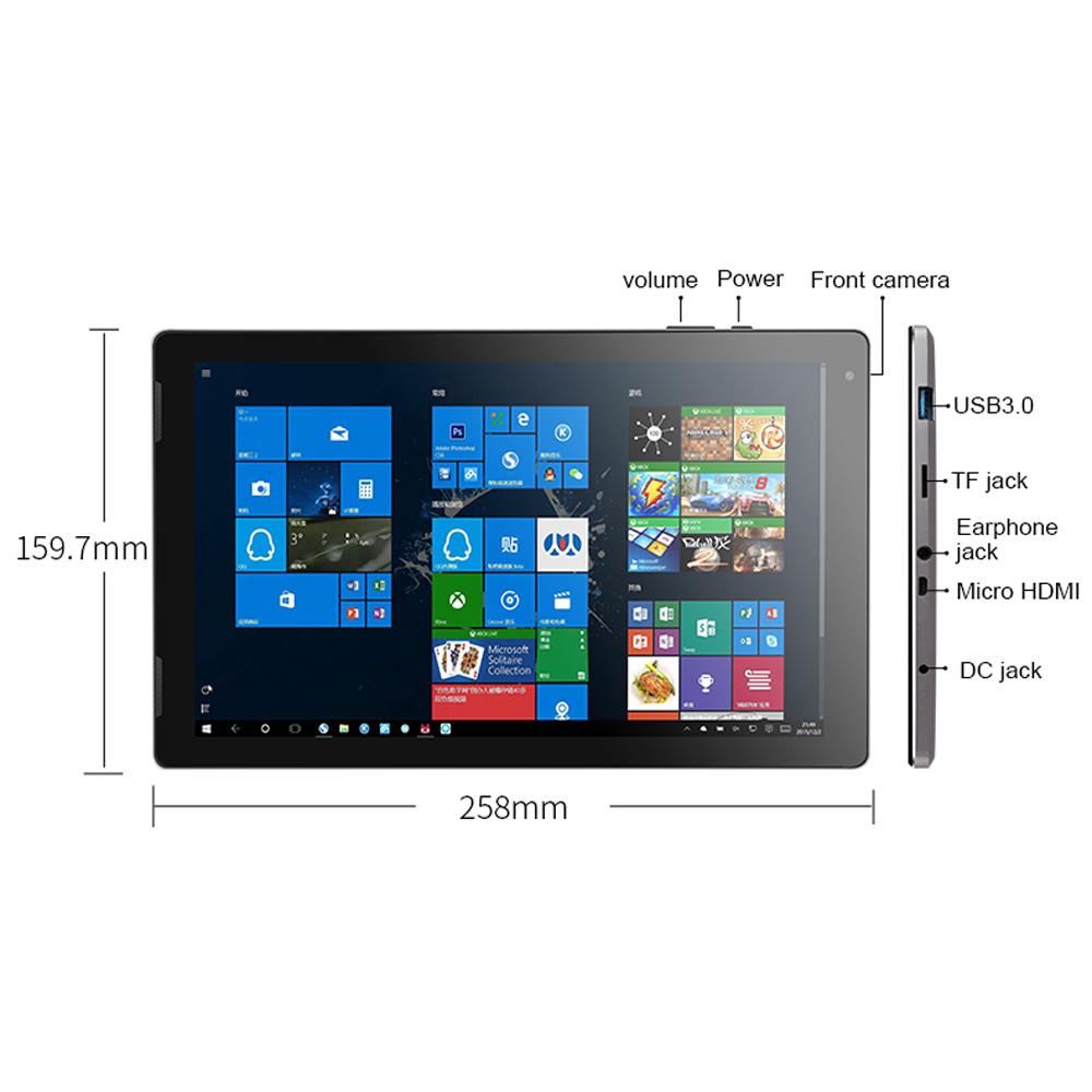 Lemonra Tablet PC 2-in-1 Laptop Cherry Trail X5-Z8350 Quad Core 8th HD Graphics 10.1" Full 1920*1080 HD Display IPS Screen, 4GB DDR3L Memory 64GB Flash eMMC Windows 10 Ultrabook with Magnetic Keyboard