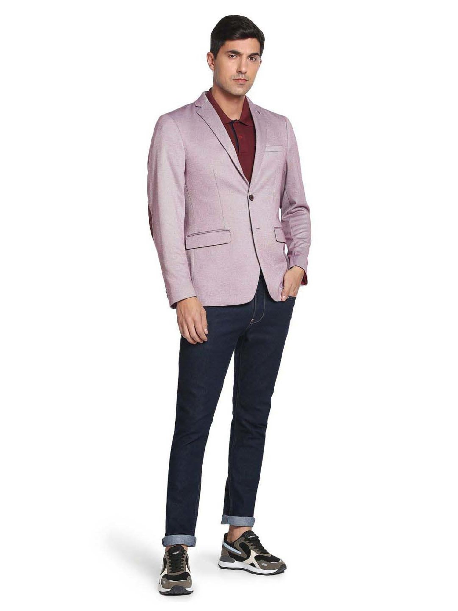 Arrow Maroon Slim Fit Printed Blazer