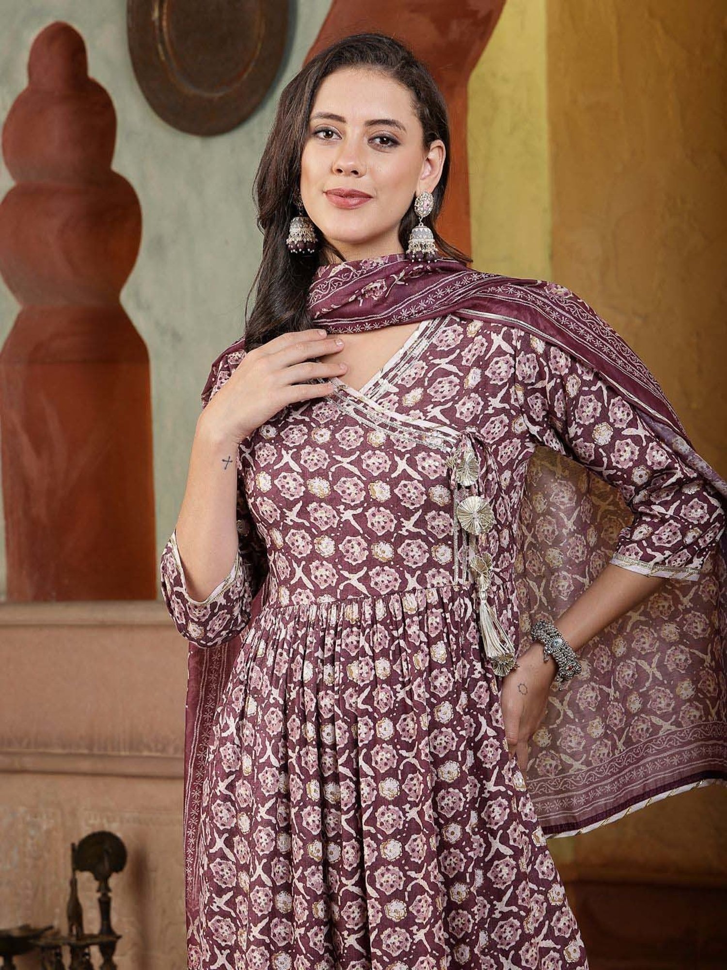 Stylum Purple Printed Kurta Pant Set With Dupatta
