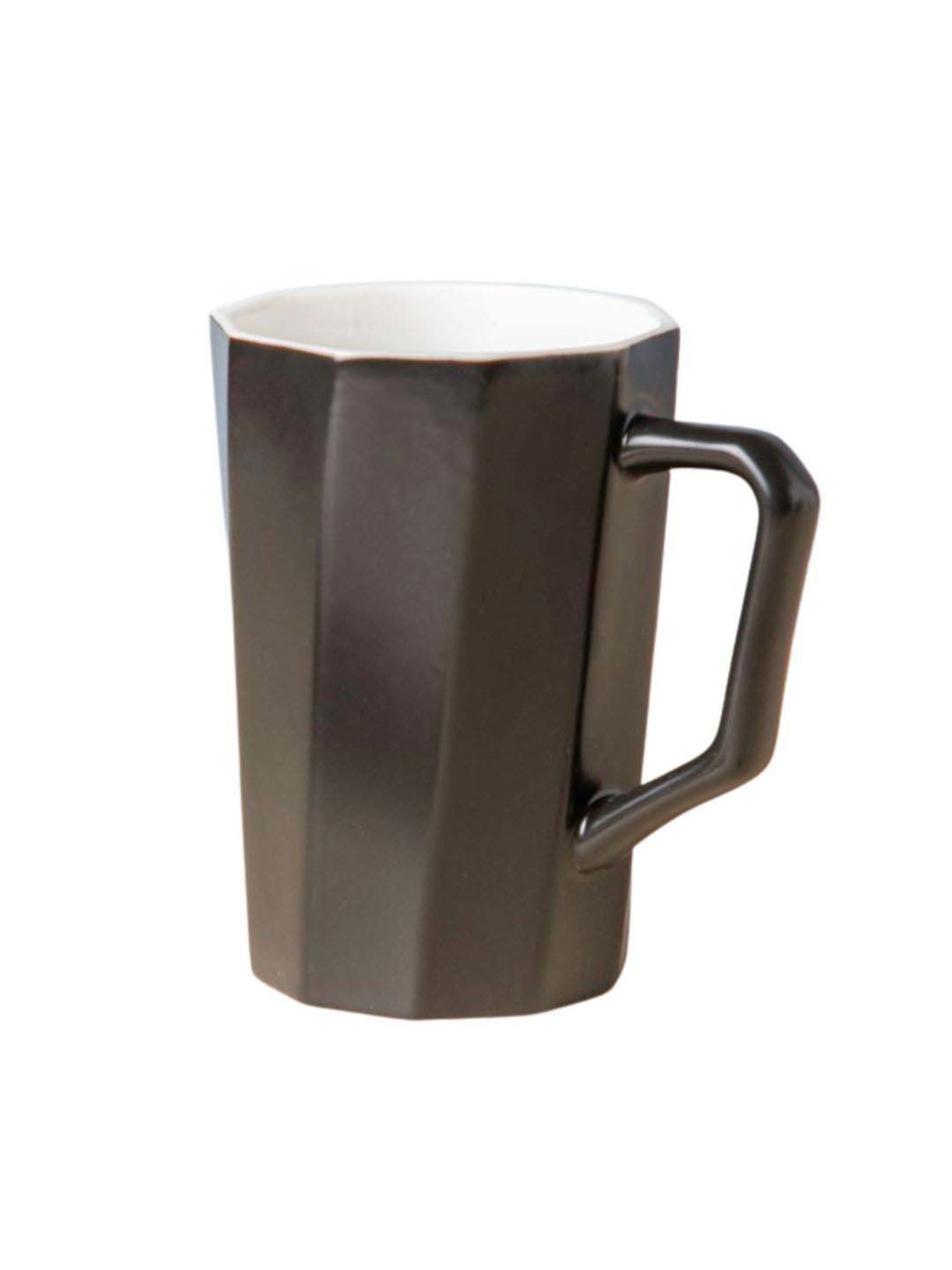 Nestasia Premium Quality Microwave Safe Matt Black & White Ribbed Ceramic Mug, 350ml