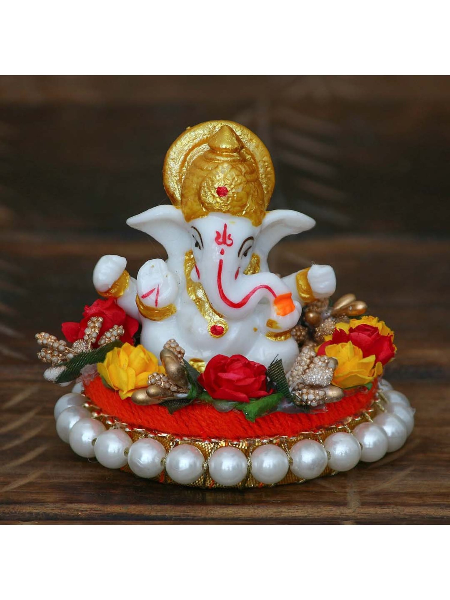 eCraftIndia Lord Ganesha Idol on Decorative Handcrafted Plate for Home and Car