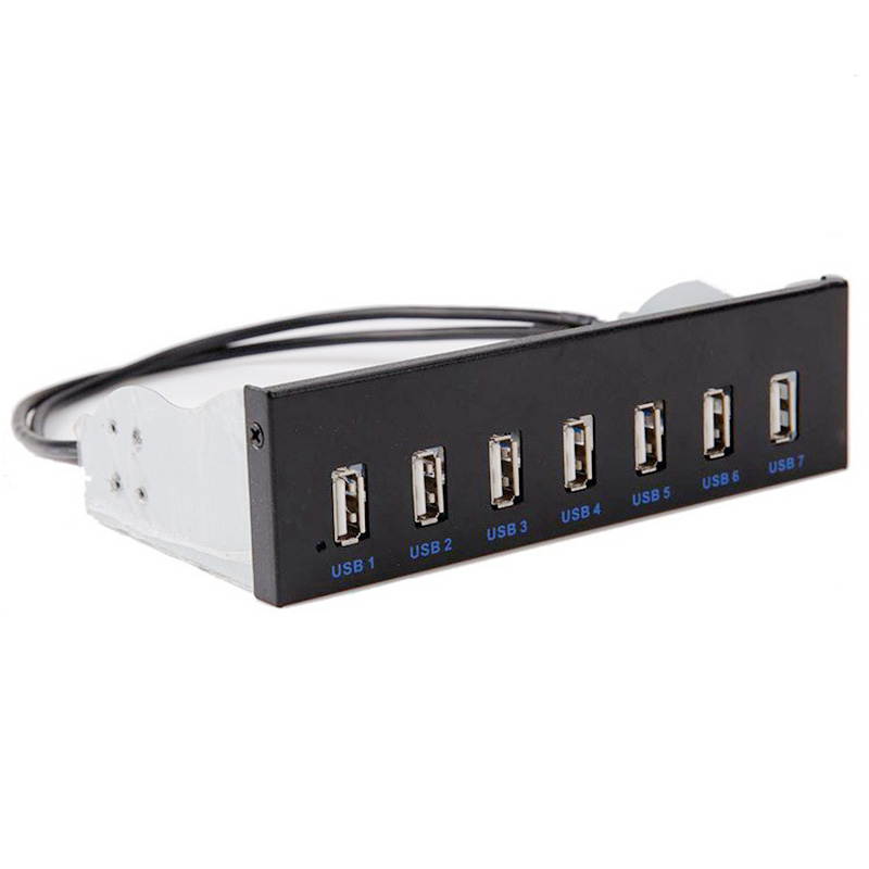 7 Port USB 2.0 5.25" Internal CD-ROM Bay Front Panel USB Hub,7 x USB 2.0 Type A Female to Motherboard USB 10 pin Hub Splitter Adapter w/ 5.25 inch Metal Bracket